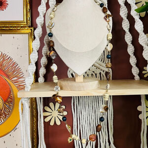 Boho Shell and Wood Beaded Necklace Neutral and Brown Tones‎ Single Strand
